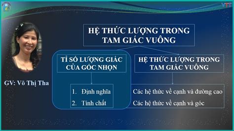 HÌNH HỌC 9: TỈ SỐ LƯỢNG GIÁC CỦA GÓC NHỌN - LÝ THUYẾT (PVT-VTT) - YouTube