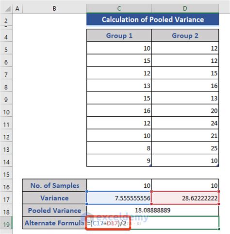 How to Calculate Pooled Variance in Excel (with Easy Steps) - ExcelDemy