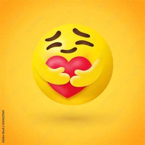 Care emoji - yellow face emoticon with closed eyes hugging a red heart ...