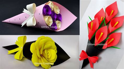 3 DIY Paper Flower BOUQUET/Birthday Gift ideas/Flower Bouquet making at ...