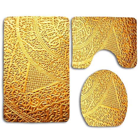 GOHAO Gold Ligature 3 Piece Bathroom Rugs Set Bath Rug Contour Mat and ...