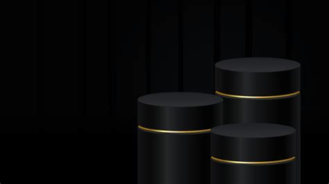 Black podium with golden rim on black background. Luxury Stage for ...