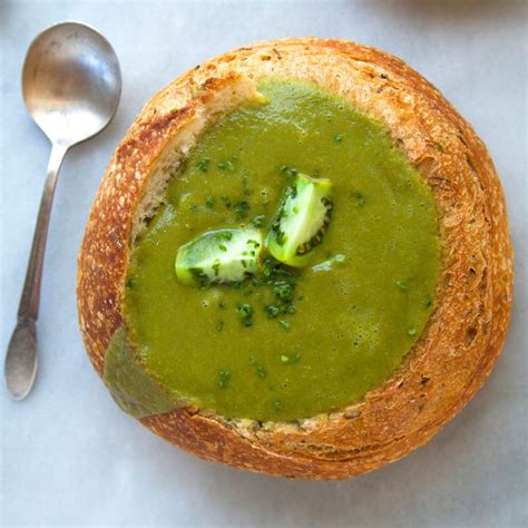 Roasted Green Tomato Basil Soup in Sourdough Recipe - Sarah Bolla