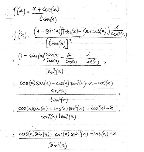 What is the derivative of (x+cosx)/tanx? | Socratic