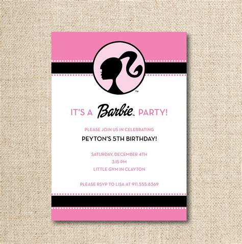 Girls Barbie Birthday Party Barbie Birthday Invitations Barbie Party ...