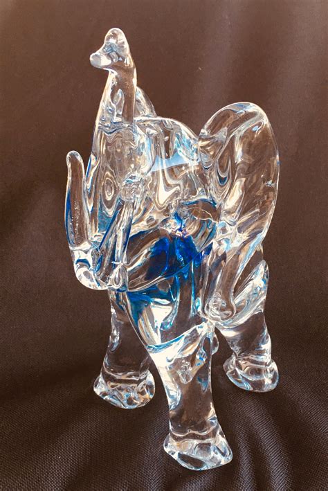 Glass Infant Elephant Figurine Clear with Cobalt Blue Inside Tall at 8 1/2