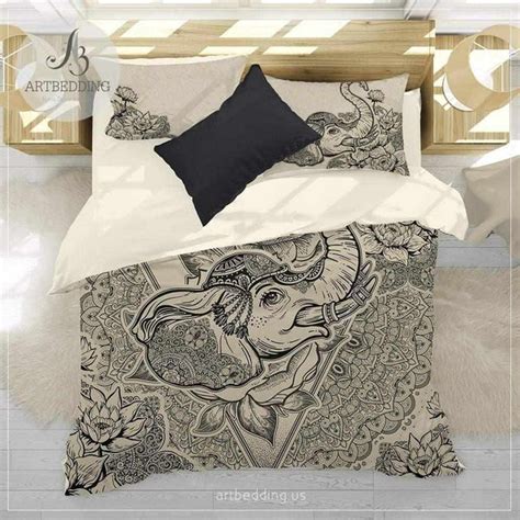 Boho Elephant bedding, Indie elephant mandala duvet cover set, mandala ...