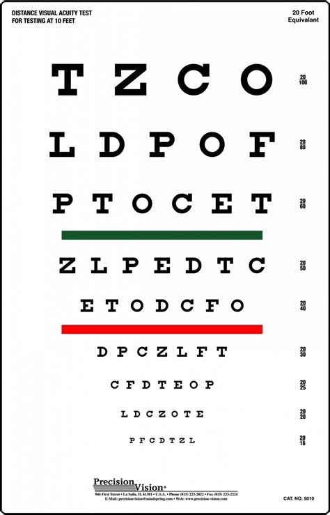 Snellen Chart: Red and Green Bar Visual Acuity Test - Precision Vision