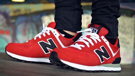 New Balance 574 Red Black & White + On Feet HD - YouTube