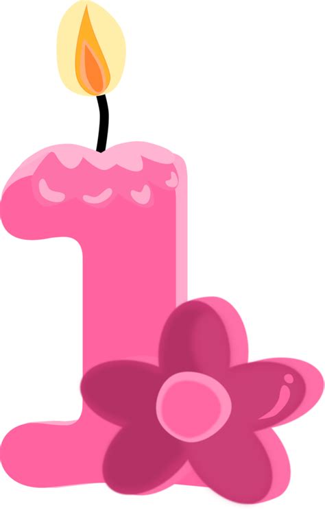 Pink one 1 number happy birthday candle and flower PNG illustration ...