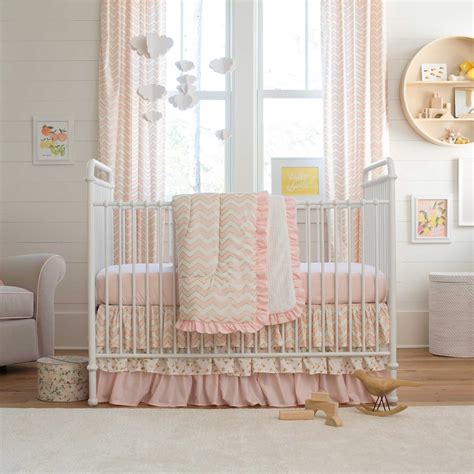 Pale Pink and Gold Chevron 3-Piece Crib Bedding Set | Gold baby bedding ...