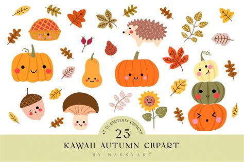 Kawaii Cute Autumn Clipart Graphic by NassyArt · Creative Fabrica