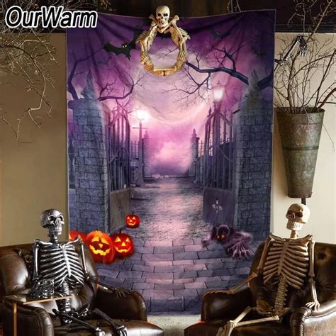 OurWarm 150*220cm Halloween Party Backdrop Pumpkin Lamps Easy Halloween ...