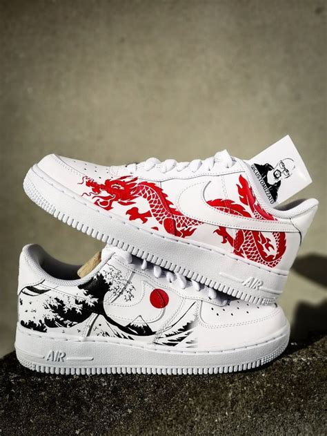 Custom sneakers Nike Air Force 1 'Red dragon х The Great Wave off ...