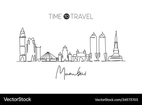 One single line drawing mumbai city skyline Vector Image