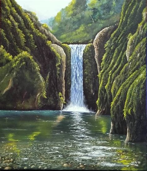 Tropical exotic waterfall Painting by Yahya Hadisusilo | Saatchi Art