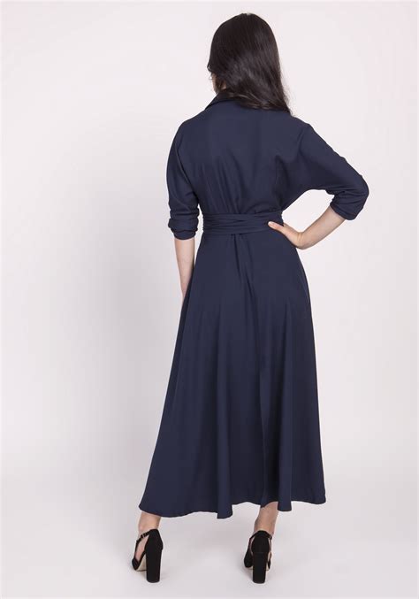 Navy Blue Maxi Shirt Dress