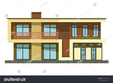 Flat Style Cartoon Building Modern Twostorey Stock Vector (Royalty Free ...