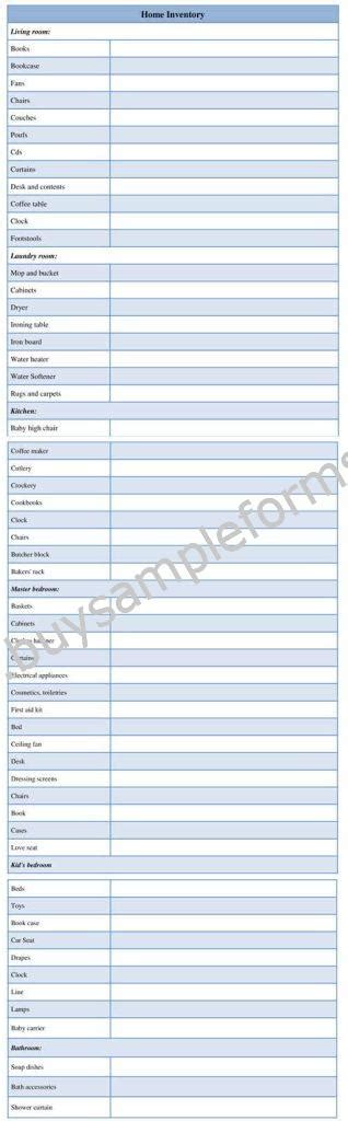 Printable Home Inventory Form Template For Word Doc