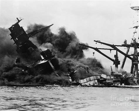 Uss Arizona Sinking In Pearl Harbor by Bettmann