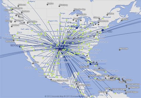 American Airlines route map - North America from Dallas/Fort Worth