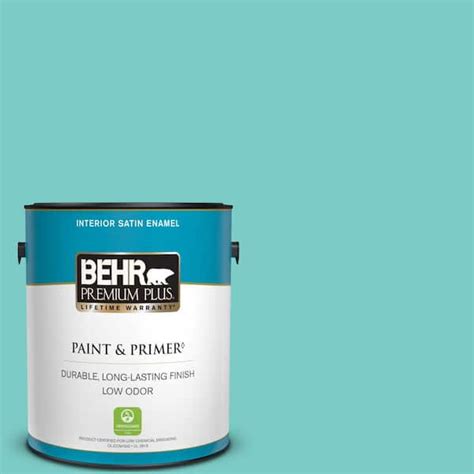 BEHR PREMIUM PLUS 1 gal. #BIC-39 Blue Green Gem Satin Enamel Low Odor ...