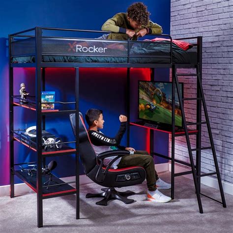 X Rocker Fortress Gaming High Sleeper Bunk Bed with Shelves & Desk | Dunelm