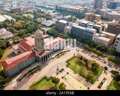 Aerial view of Tshwane city hall in the heart of Pretoria, capital city ...