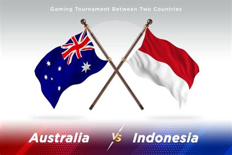 Australia versus Indonesia Two Countries Flags Background