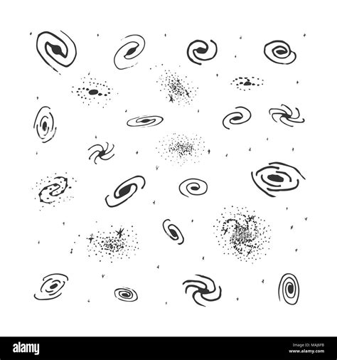 Vector set of hand drawn galaxy. Spiral galaxy, elliptical galaxy ...