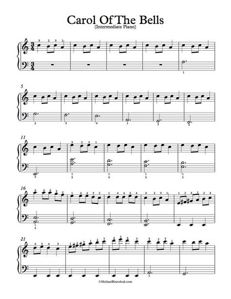 Free Piano Arrangement Sheet Music – Carol Of The Bells – Michael Kravchuk