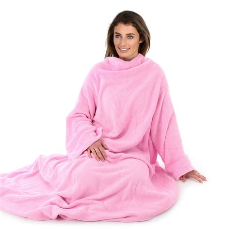 Adults Warm Soft Coral Fleece TV Cuddle Snuggle Blanket With Sleeves ...