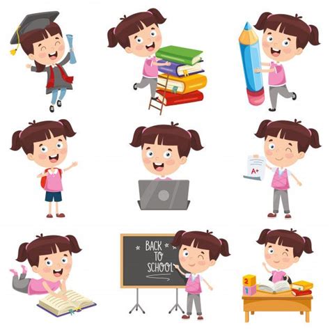 Vector Illustration Of Cartoon Girl Doing Various Activities ...