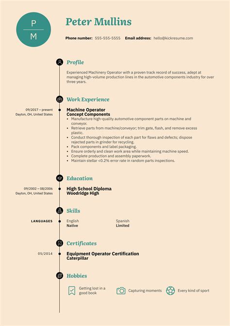 Machinery (Machine) Operator Resume Sample | Kickresume