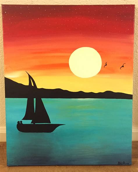 Acrylic Sailboat-Sunset Painting | Sunset canvas painting, Cute canvas ...