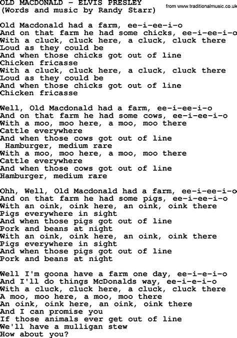 Old Macdonald by Elvis Presley - lyrics