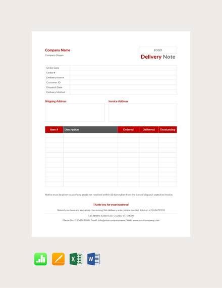 FREE 36+ Sample Delivery Note Templates in MS Word | Numbers | Pages ...