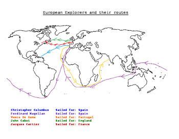 European Explorers Map with voyages and info sheet