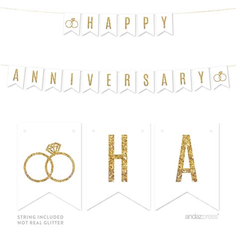 Happy Anniversary! Gold Glitter Wedding Pennant Party Banner - Walmart.com