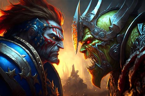 Premium Photo | Battle of orcs and paladins the world of warcraft a man ...