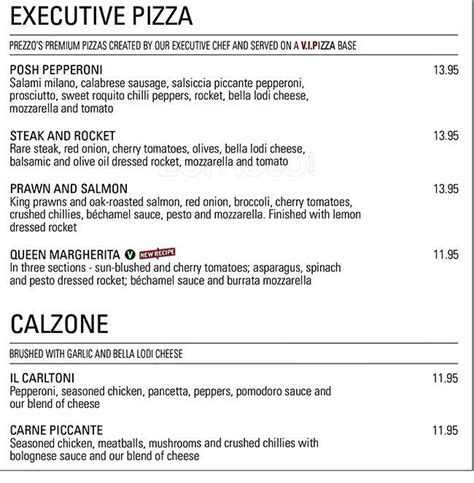 Menu at Prezzo restaurant, Edinburgh, Fish Market