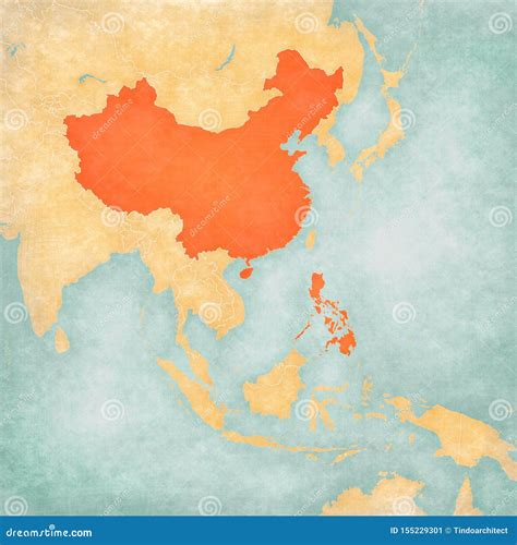 Map of East Asia - China and Philippines Stock Illustration ...