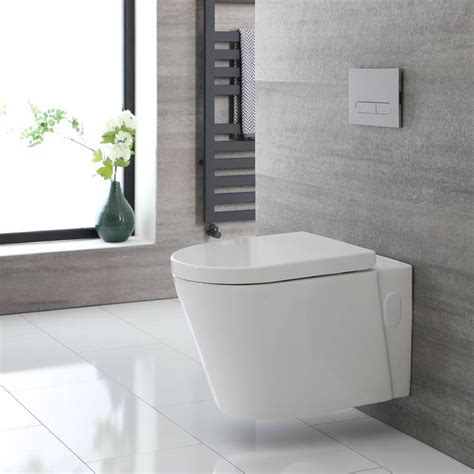 Milano Ballam - White Modern Round Rimless Wall Hung Toilet with Soft ...