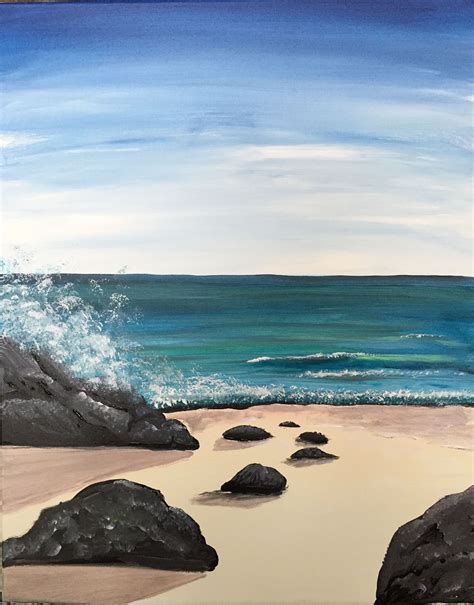 Beach rocks Night Painting, Ocean Painting, Canvas Art Painting ...