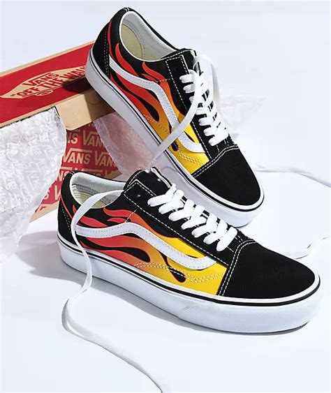 Vans Old Skool Flame Black & White Skate Shoes