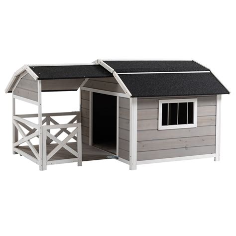 Buy PawHut Outdoor Wooden Dog House Cabin Style, Weatherproof Raised ...