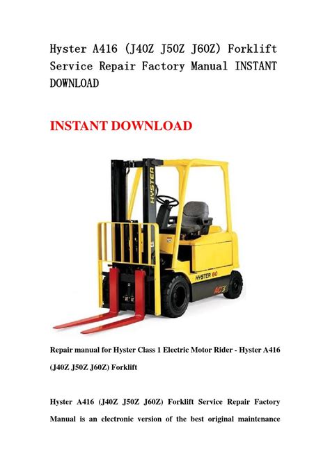 Hyster 50 Forklift Operating Manual