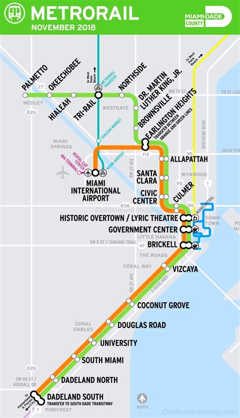 Miami Metrorail Map - Ontheworldmap.com