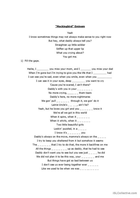 Mockingbird by Eminem song and nurse…: English ESL worksheets pdf & doc