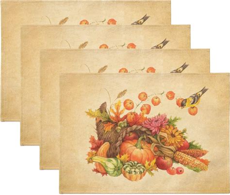 Amazon.com: Thanksgiving Placemats Set of 4, Fall Leaf Pumpkin Heat ...